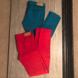 Teal & Red Colored Skinny Jeans